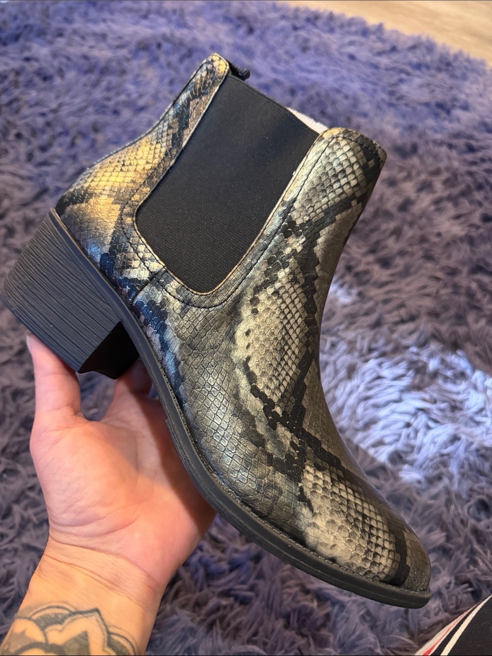 Volatile Snake-Print Chelsea Boot in Black and Gray